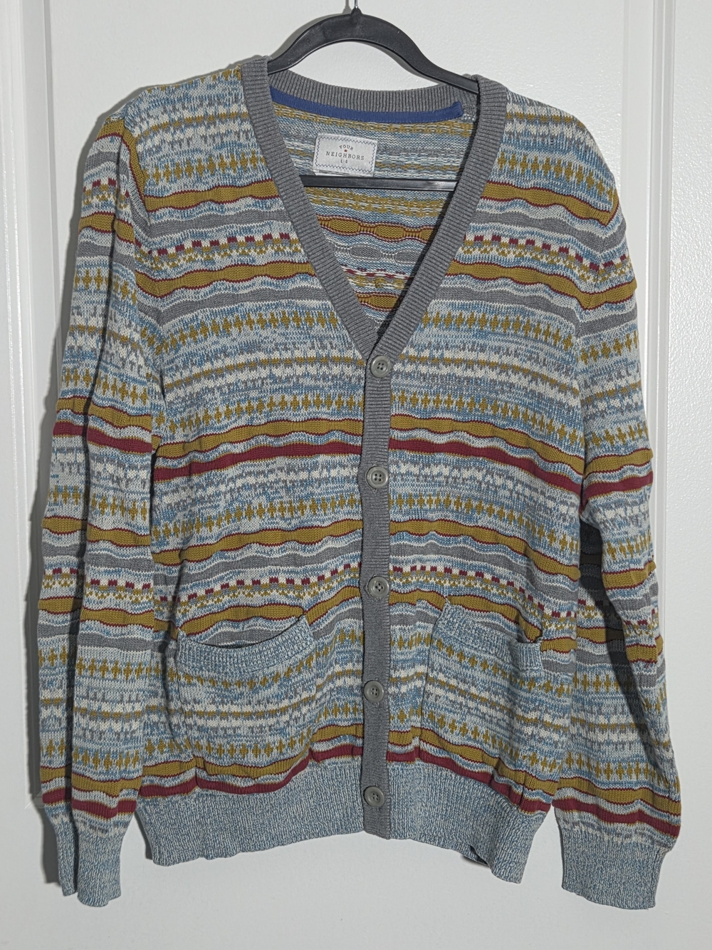 Your Neighbors Knit Striped Grandpa Cardigan Men Size Large